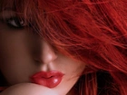 Kobieta, Makijaż, Czerwone, Włosy
