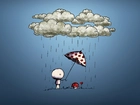 Muchomorek, Chmurka, Deszcz, Parasol