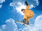 Snowboarding, Pomarańczowy, Kombinezon, Słońce, Gogle