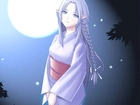księżyc, Fate Stay Night, kimono, warkocz, kobieta
