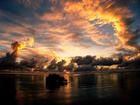 Ocean, Wysepka, Chmury, Zachód, Słońca, Tahiti