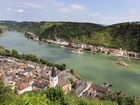 Panorama, Miasta, Rhineland Palatinate, Niemcy, Rzeka