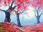 Obraz, Drzewa, Jesień, Liście