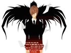 Death Note, marynarka, krawat, kartki, skrzydła