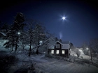 Domek, Drzewa, Śnieg, Gwiazda