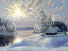 Rzeka, Promienie, Słońca, Obraz, Vladimir Horns