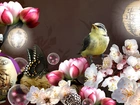 Ptaszek, Motyl, Kwiaty, Art