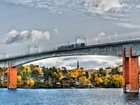 Rzeka, Most, Panorama, Miasta, Jesień