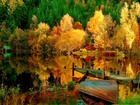 Kolorowe, Drzewa, Jezioro, Łajba