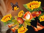Kwiaty, Kłosy, Zbóż, Motyle