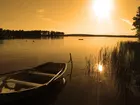 Jezioro, Zarośla, Słoneczko, Łódka
