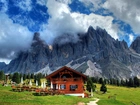 Góry, Chmury, Restauracja, Drzewa, Austria