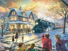 Obraz, Zima, Święta, Dworzec, Pociąg