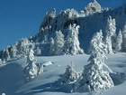 Góry, Drzewa, Śnieg, Niebo