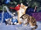 Trzy, Kotki, Boże Narodzenie, Ozdoby, Choinkowe