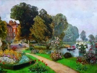 Ogród, Pałac, Staw, Kwiaty