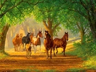 Droga, Konie, Drzewa