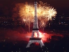 Wieża Eiffla, Paryż, Noc, Fajerwerki