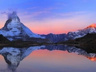 Jezioro, Góry, Zachód Słońca, Matterhorn, Szwajcaria
