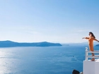 Kobieta, Morze, Santorini, Grecja