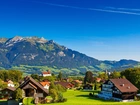 Góry Alpy, Lasy, Domy, Szwajcaria