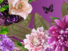 Kwiaty, Kolorowe, Liście, Motyle