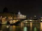 Francja, Noc, Most, Rzeka, Zamek