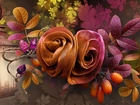 Kwiaty, Róże, Jesień, Art