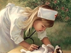Dziewczyna, Pies, Szczeniak, Stetoskop, Pielęgniarka