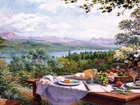 Stół, Śniadanie, Krajobraz, Obraz