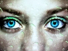 Spojrzenie, Niebieskie, Oczy, Krople
