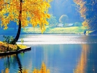 Złota, Jesień, Jezioro, Drzewa, Odbicie
