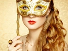 Kobieta, Spojrzenie, Maska, Makijaż, Biżuteria