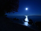 Jezioro, Noc, Poświata, Księżyca