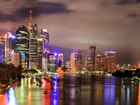 Panorama, Miasta, Noc, Brisbane, Australia