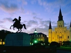Nowy Orlean, Luizjana, Pomnik, Jackson Square, Katedra, Wieczór