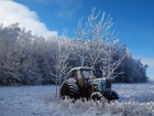 Zima, Oszronione, Drzewa, Stary, Traktor