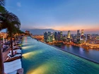 Basen, Na Dachu, Marina, Bay, Stands, Hotel, Panorama, Singapuru, Nocą