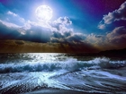 Morze, Noc, Fale, Księżyc
