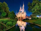 Zamek, Rzeka, Noc, Disneyland, Kalifornia, USA