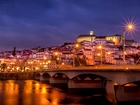 Portugalia, Coimbra, Miasto, Noc, Most, Rzeka