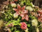 Bukiet, Kwiatów, Lilie, Róże