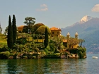 Jezioro, Como, Góry, Lenno, Willa, Balbianello, Drzewa, Zachód, Słońca