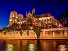 Oświetlona, Katedra Notre Dame, Noc, Paryż, Francja