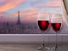 Wieża, Eiffla, Paryż, Widok, Z, Okna, Wino