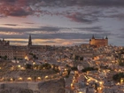 Toledo, Panorama, Miasta, Światła, Zmierzch, Hiszpania