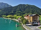 Tyrol, Góry, Lasy, Pertisau, Hotel, Jezioro, Achensee, Jachty