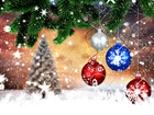 Boże Narodzenie, Dekoracje, Bombki, Gwiazdki, Choinka, Śnieg