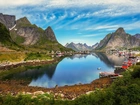 Lofoty, Góry, Kolorowe, Domki Rybackie, Norwegia