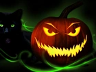 Halloween, Świecąca, Dynia, Czarny, Kot
